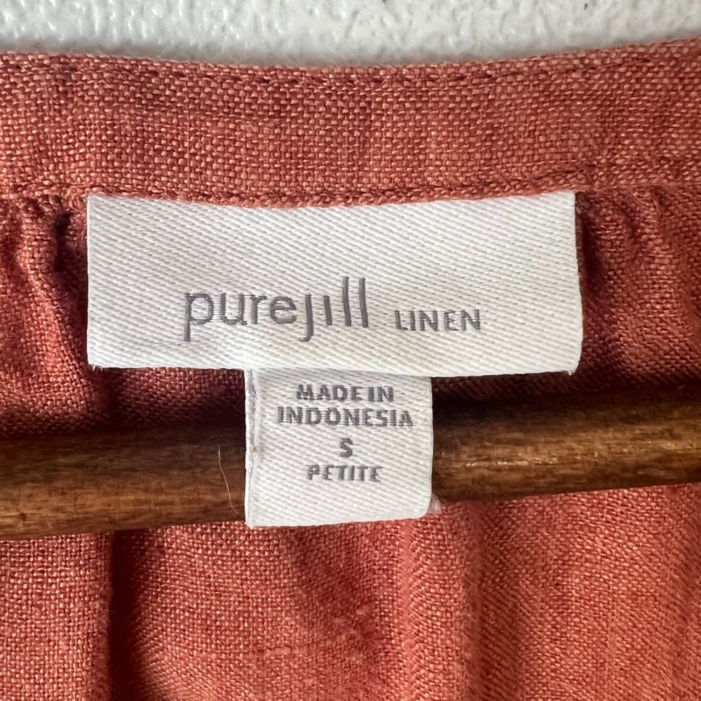 Pure J. Jill 100% Linen SP Button Up Blouse Rust Orange Petite Lagenlook‎ Beach - Picture 3 of 12
